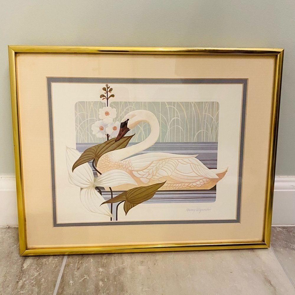Rare Vintage Swan Lithograph Harry Wysocki Signed Asian Artwork